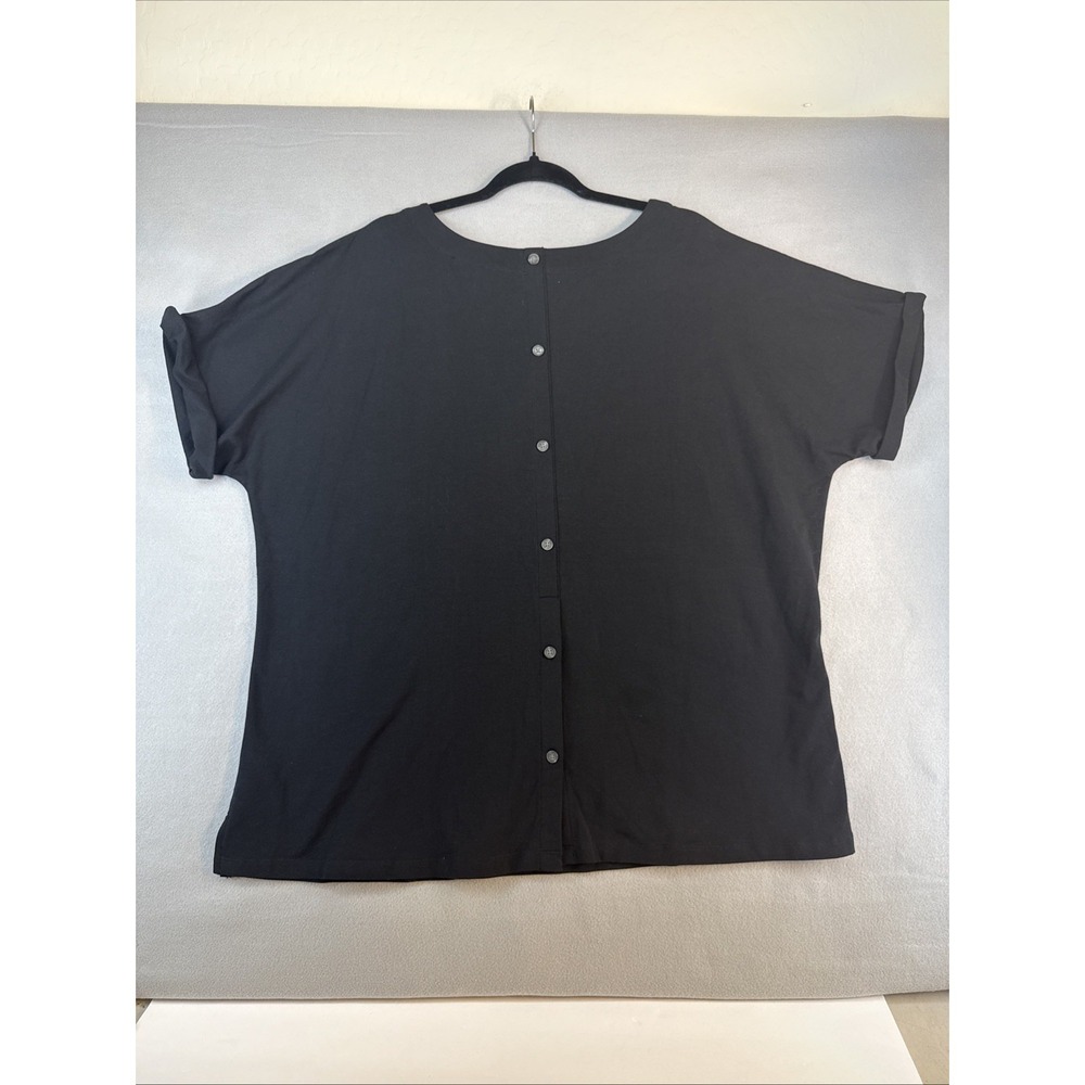 Issac Mizrahi Live! Black Shortsleeve Tip Women's Size 2X Blouse, Buttons On Bac - Picture 4 of 9